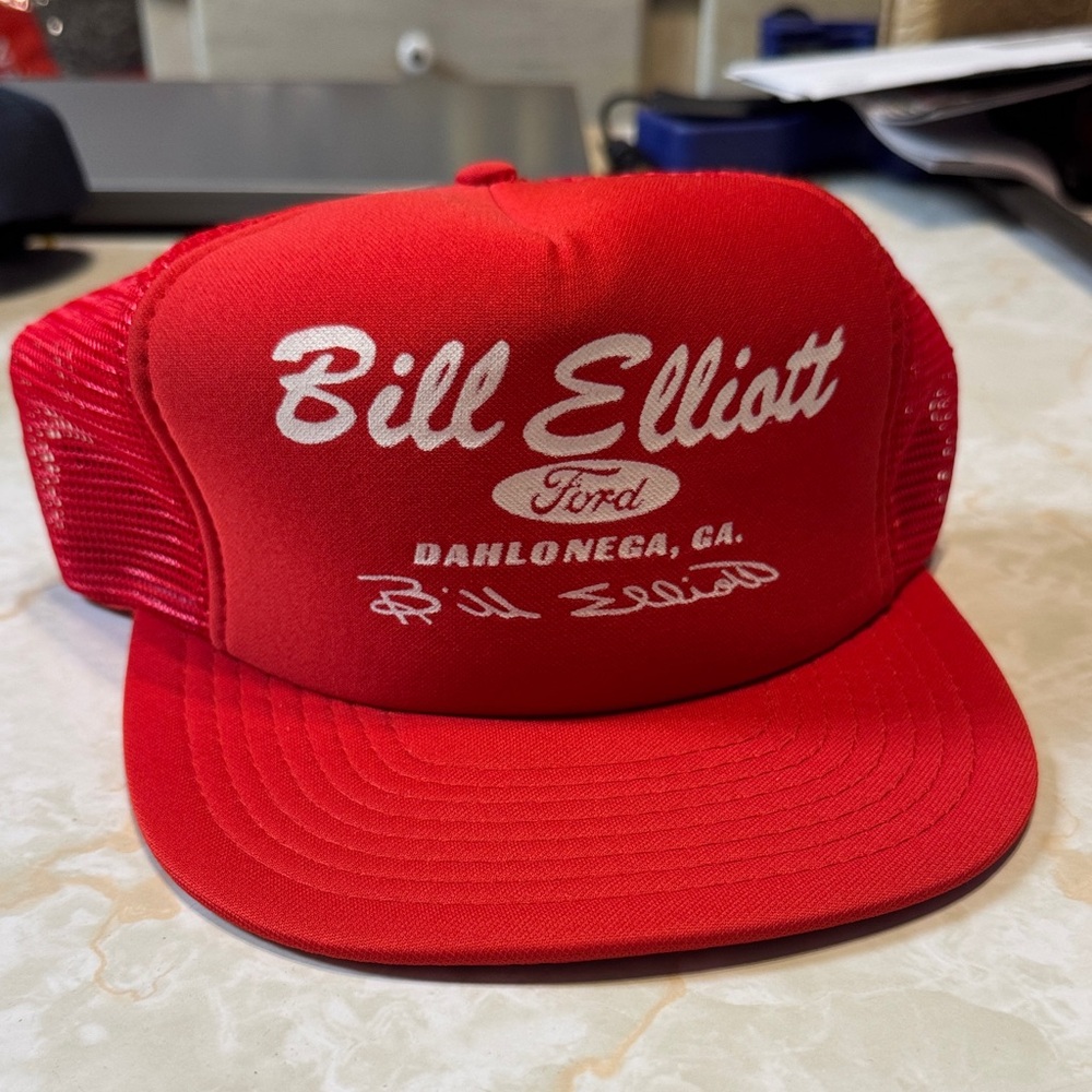 Vintage Red Bill Elliott Ford Trucker Hat